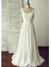 Deep V Back Ivory Lace Chiffon Wedding Dress